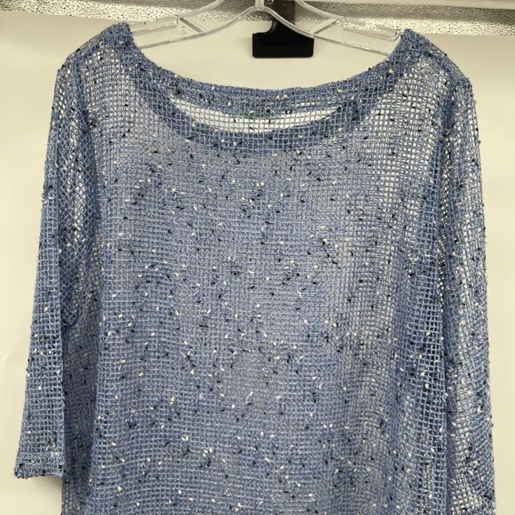 Lulu-B Womens Sheer Crochet Pullover Top 3/4 Sleeve Blue/Multi Size Large - Picture 6 of 9